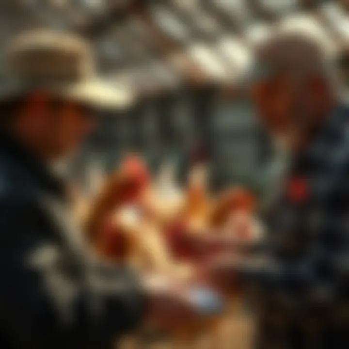 Farmers analyzing their budget for poultry supplies
