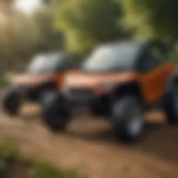 A close-up view of an electric side by side vehicle showcasing its advanced technology.