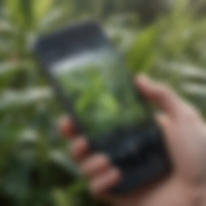 Close-up of a smartphone with a plant disease identification app