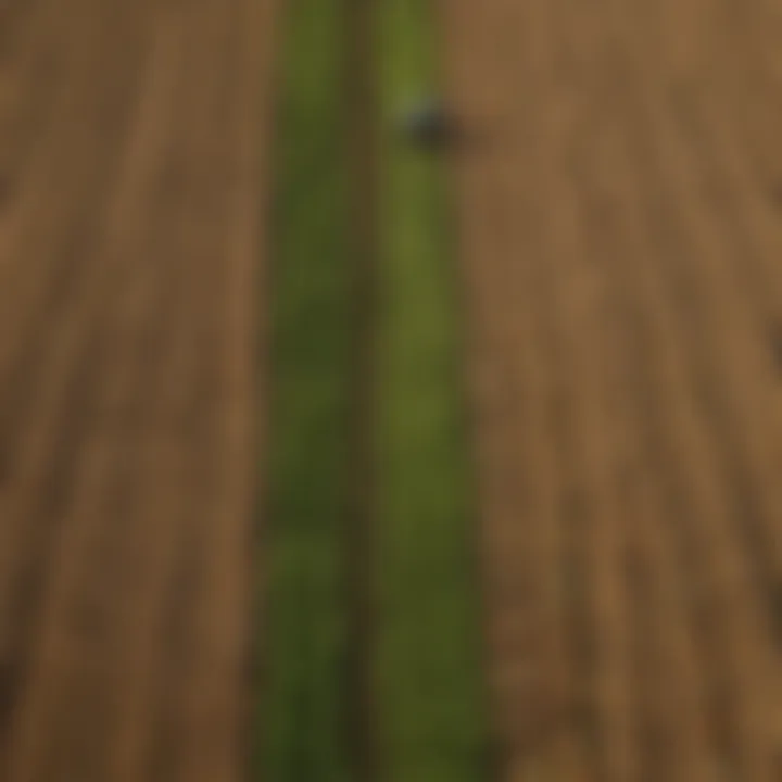 Aerial view of agricultural fields with various crops