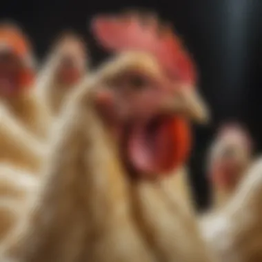 Close-up of a broiler chicken showcasing its traits