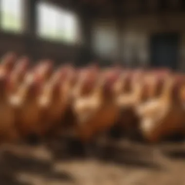 Diverse chicken breeds in a farm setting