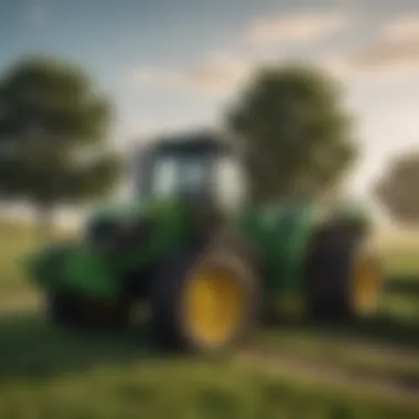 A modern tractor by John Deere in a lush green field