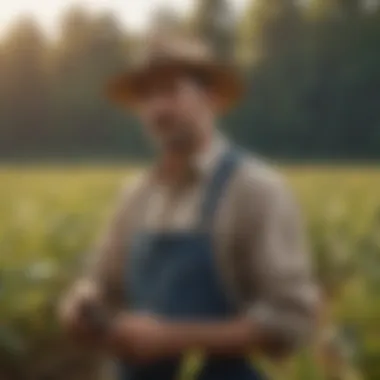 A farmer assessing sustainable practices in a field