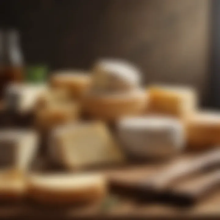 A selection of artisan cheeses showcasing diverse textures and colors