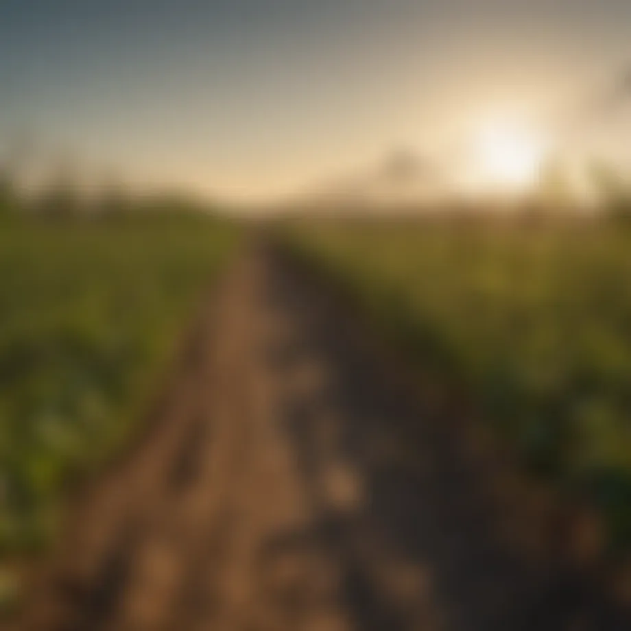 A crop field protected by fine netting to deter pests