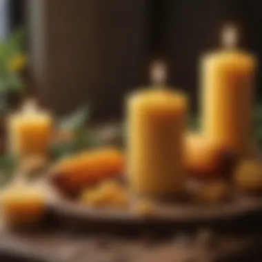 Nature's Gift: Beeswax Candles and Sustainability A beeswax candle alongside honeycomb and natural ingredients, symbolizing eco-friendliness.