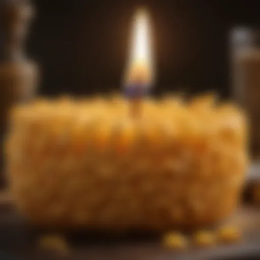 A close-up view of a beautifully crafted beeswax candle with intricate textures.