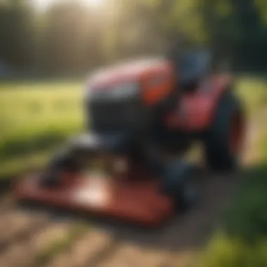 Close-up of a compact tractor's mowing deck