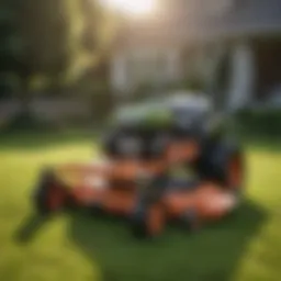 A high-quality American-made lawn mower on a vibrant green lawn