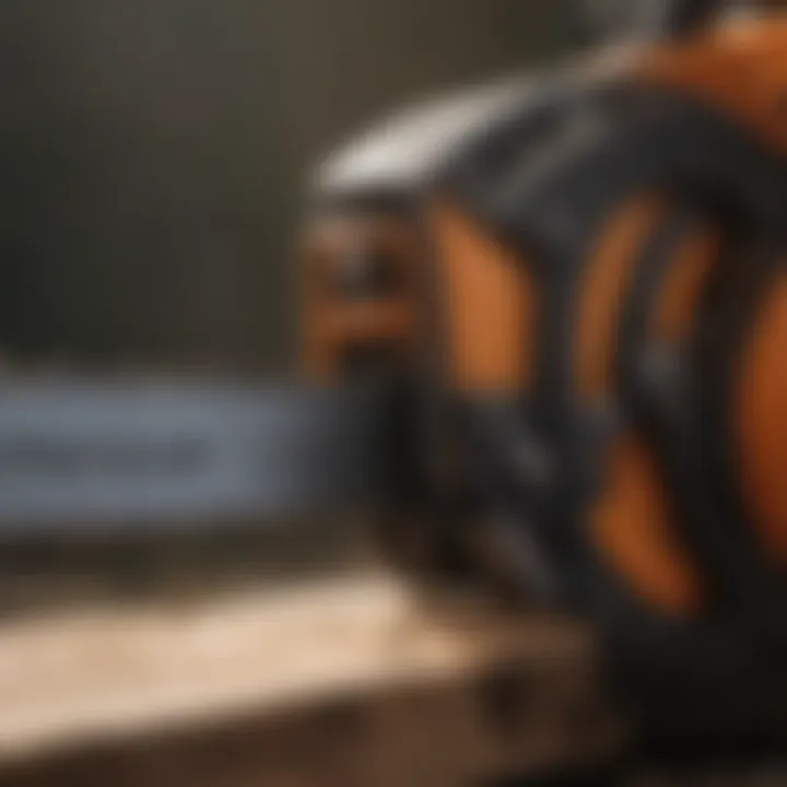 Close-up of a chainsaw blade and bar assembly