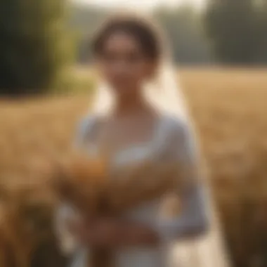 Bride with Wheat Bouquet Bride holding a stunning wheat bouquet during an outdoor ceremony