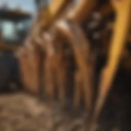 A close view of a case backhoe bucket teeth showcasing their design and functionality.