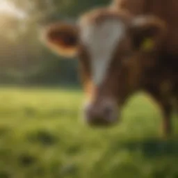A close-up of cattle grazing in a lush green pasture, symbolizing animal health.
