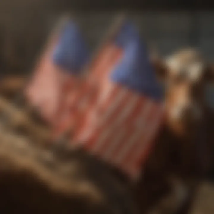 Close-up of a cattle sorting flag displaying unique designs.