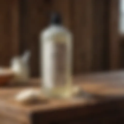 Detailed view of cattle whitening shampoo ingredients on a rustic wooden table