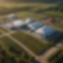 Aerial view of a modern agricultural research facility