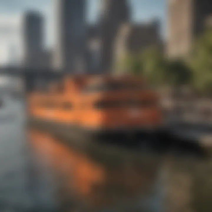 The Circle Line Ferry docked at a vibrant New York waterfront.