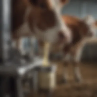 Precision in Dairy Farming Close-up of a cow being milked by machinery