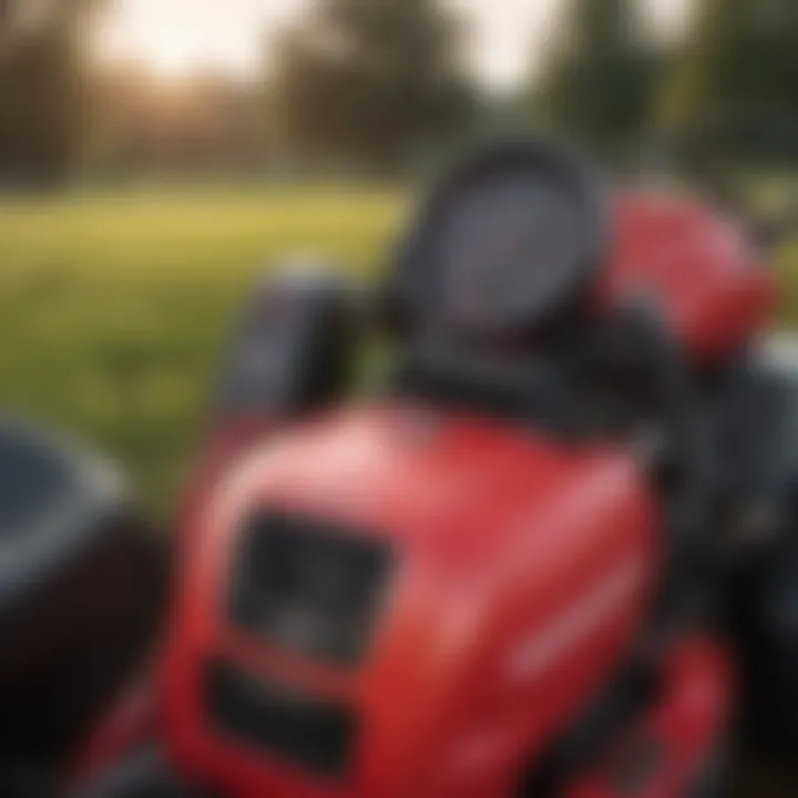 Close-up of the innovative features of the Troy Bilt XP Riding Mower including the control panel and dashboard.