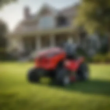 Troy Bilt XP Riding Mower in action on a residential lawn demonstrating its performance and efficiency.