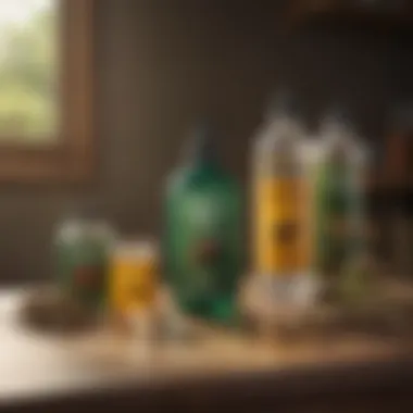 A variety of natural pest control products displayed on a table