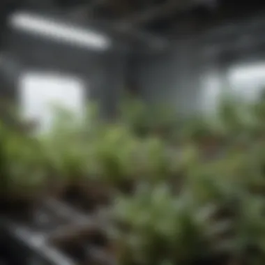 A close-up of plants being monitored for pests and diseases in a controlled environment