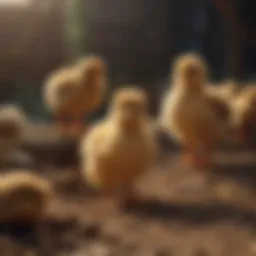 Diverse breeds of chicks in a natural setting