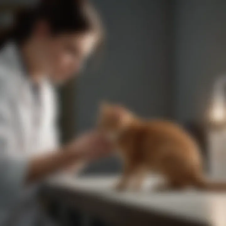 Cat being examined by veterinarian for flea treatment