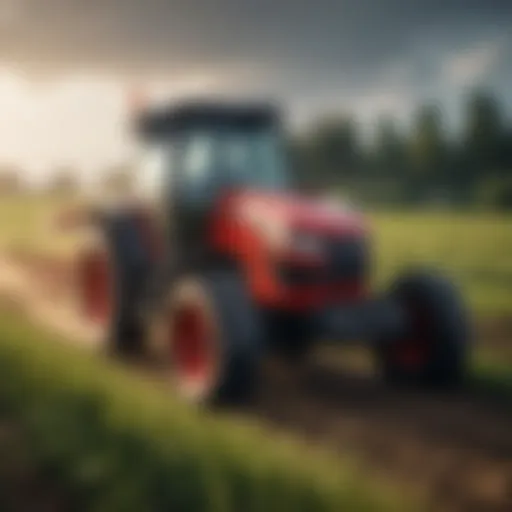 A compact tractor operating in a field