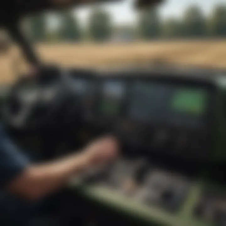 Operator dashboard of a John Deere tractor