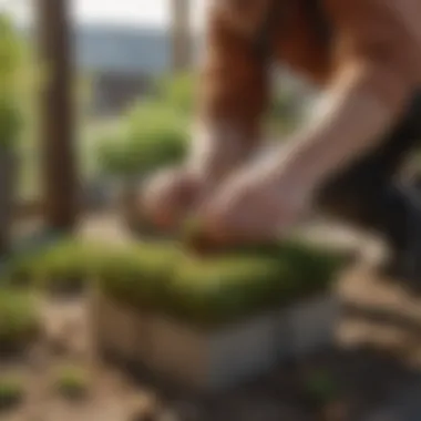 A gardener demonstrating the usage of rockwool cubes in planting