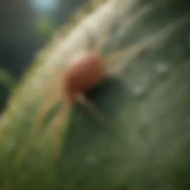 Close-up of spider mite infestation on a leaf