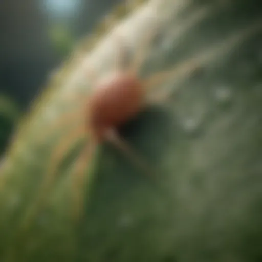 Close-up of spider mite infestation on a leaf