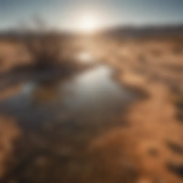 An arid region with sparse vegetation, reflecting extreme water stress