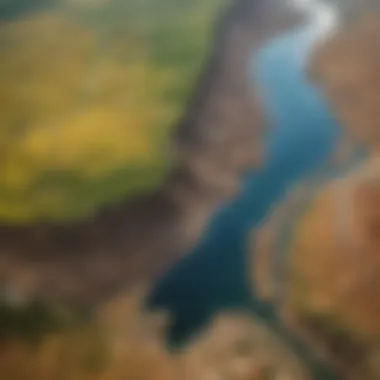 Satellite View of Water Levels in River Basins A satellite view of a river basin suffering from reduced water levels