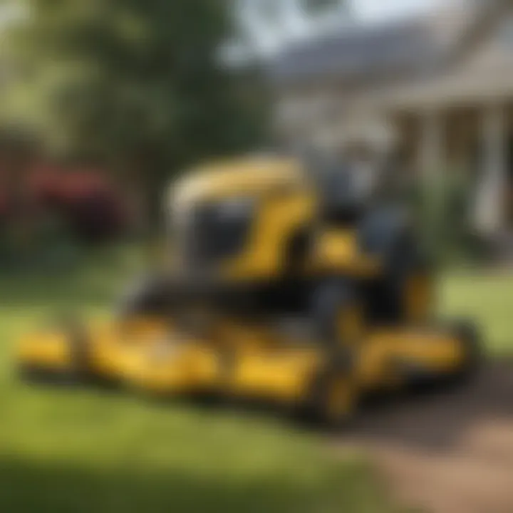 Rear view of a Cub Cadet tractor with a lawn sweeper attached