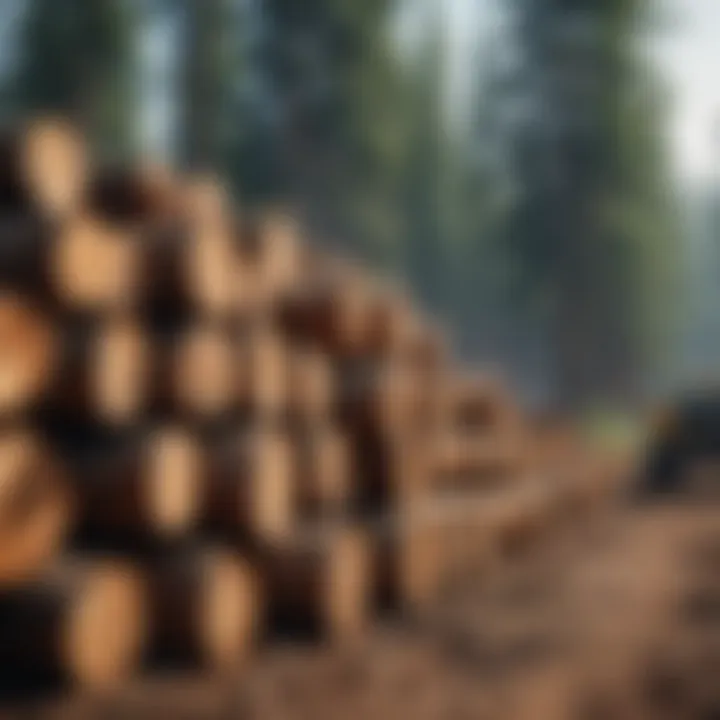 Logs stacked for commercial logging activity.