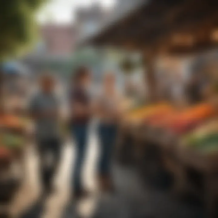 A farmer engaging directly with consumers at a local market stall.