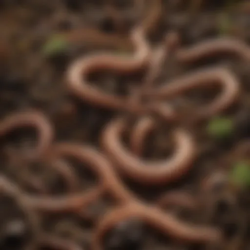 A close-up view of earthworms in rich compost, demonstrating their role in soil health.