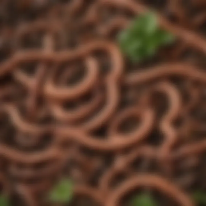 A variety of earthworm species displayed alongside organic waste, showcasing their diverse diets.