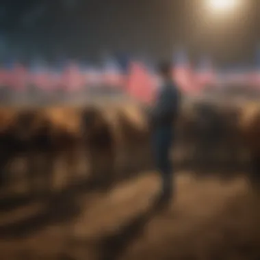 Handlers effectively using flags during cattle sorting.