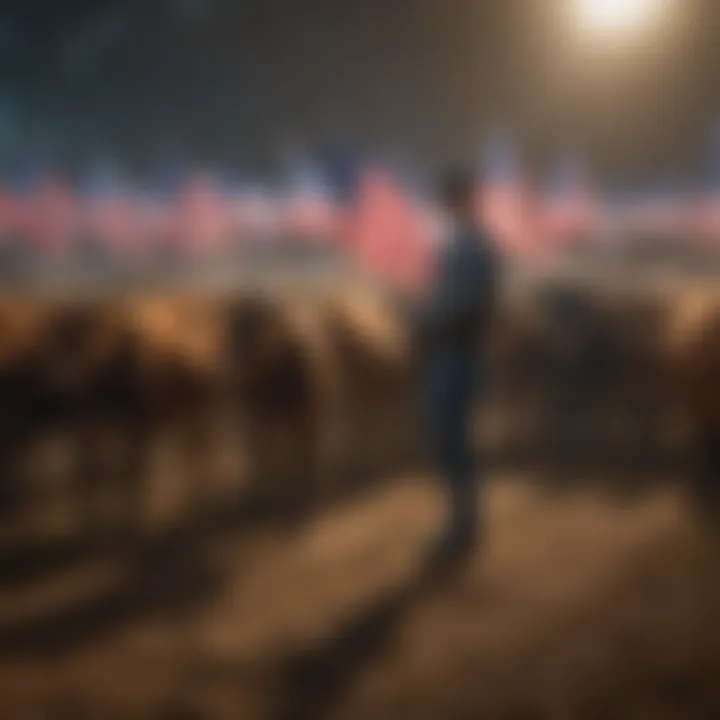 Handlers effectively using flags during cattle sorting.