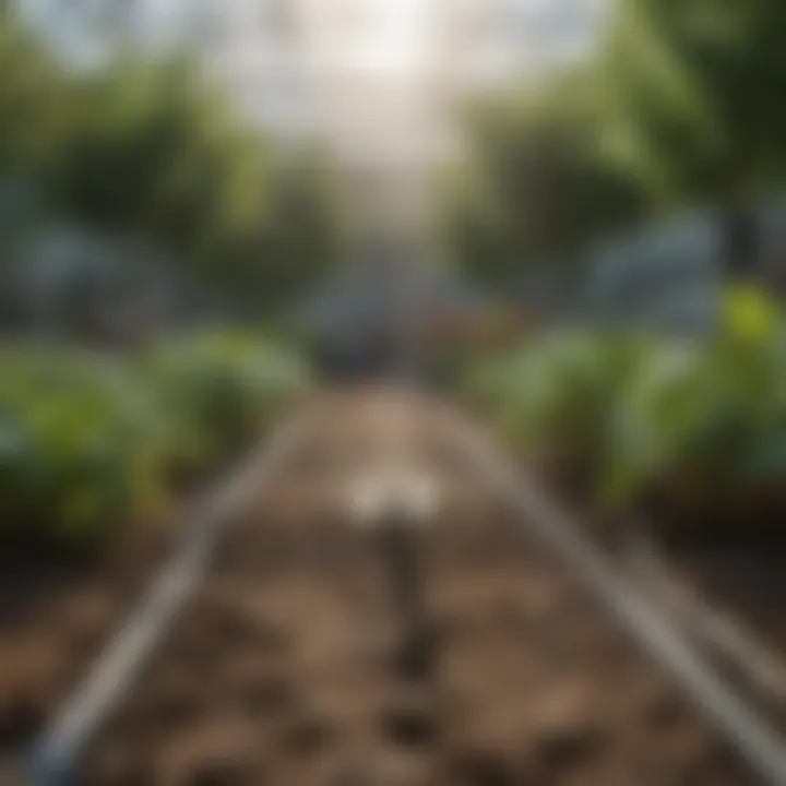 Intricate drip irrigation system in a greenhouse