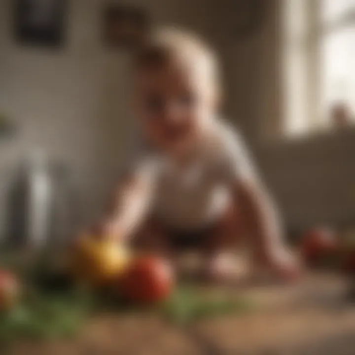 Baby reaching for objects promoting motor skills