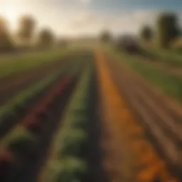Diverse agricultural landscape showcasing various crops and farming techniques