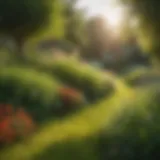 A lush green yard featuring different types of grass.