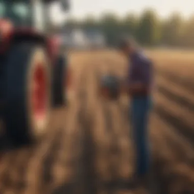 Farmer Evaluating Equipment A farmer examining equipment options in a field