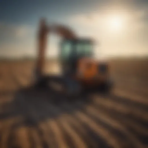 Excavator at work in a vast agricultural field