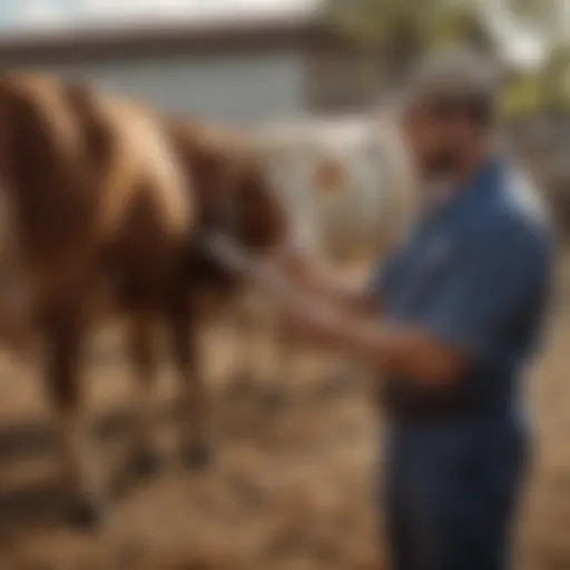 Veterinary professional administering Excenel to cattle